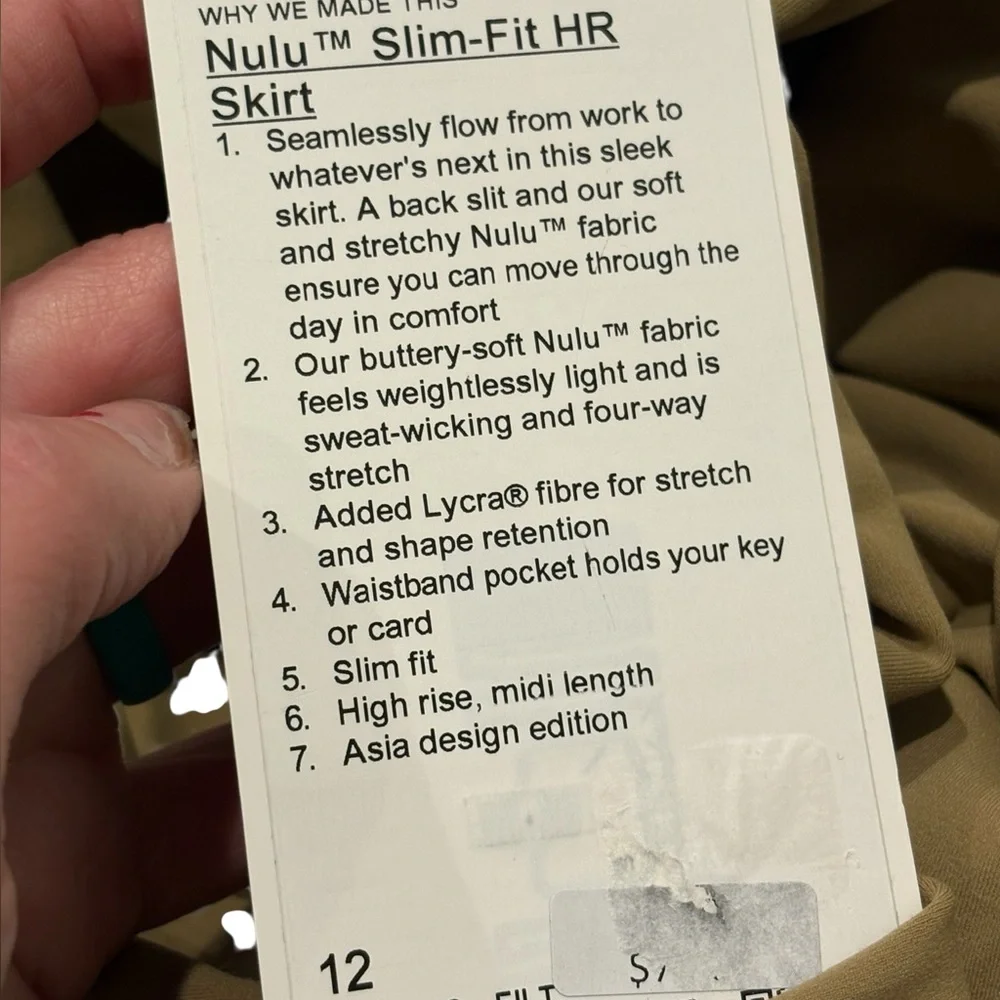 NWT LULULEMON Nulu Slim-Fit High-Rise Skirt Color Filbert Tan Size 12